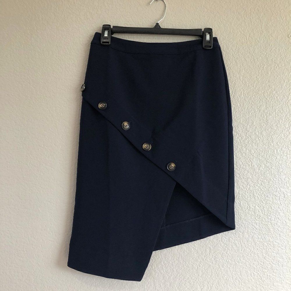 NWT Lost April Navy Asymmetrical Button Skirt S